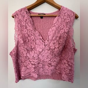 Express Pink Floral Lace V-Neck Camisole Sleeveless Top Stretchy Size XL